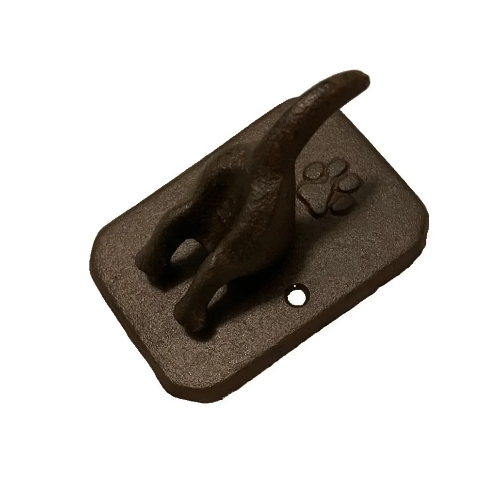 Cast Iron Dog Tail Wall Hook Paw Print Rustic Farmhouse Leash Key Coat Hanger
